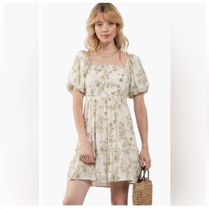 BLU PEPPER FLORAL PUFF SLEEVE FIT & FLARE MINIDRESS